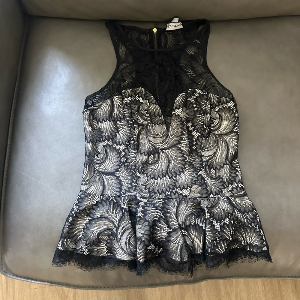 Bebe Black and Cream Lace Top